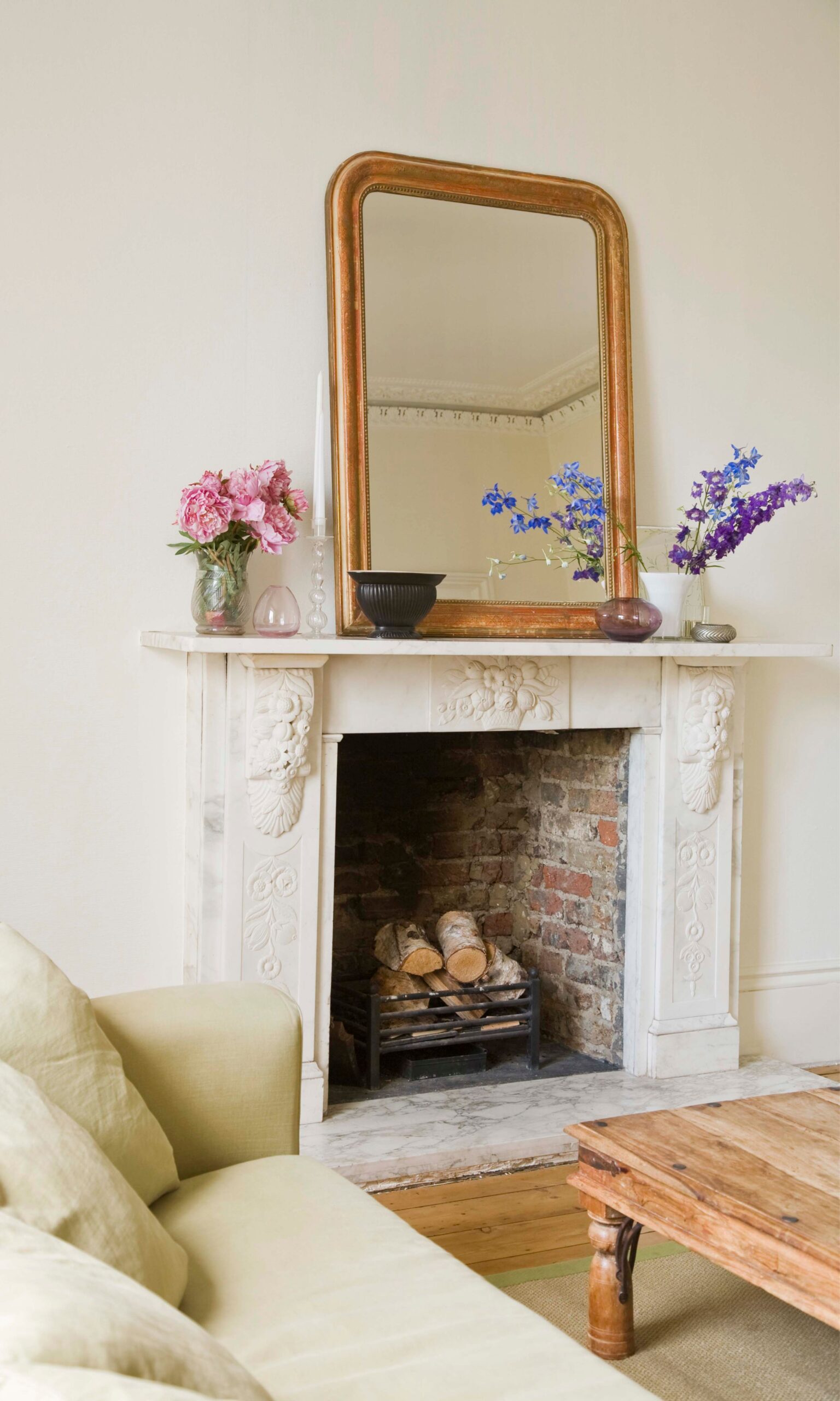 Decorating a fireplace wall with various elements