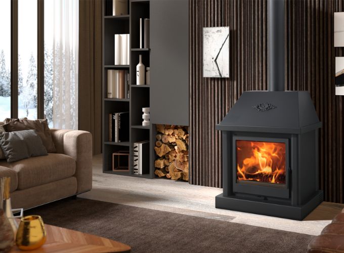 Heating environment with a wood-burning fireplace 