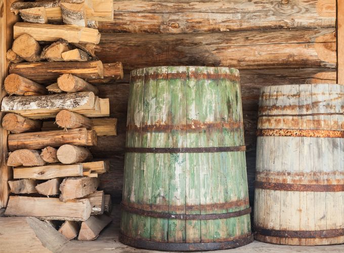 Barrels with firewood 