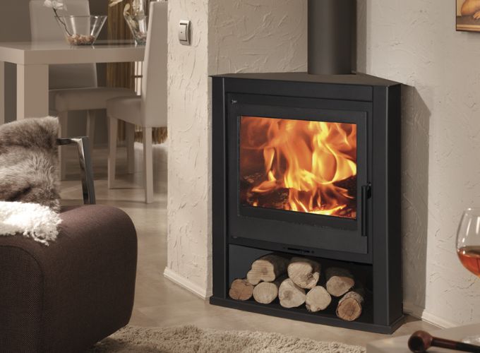 Decorate living room with corner stove